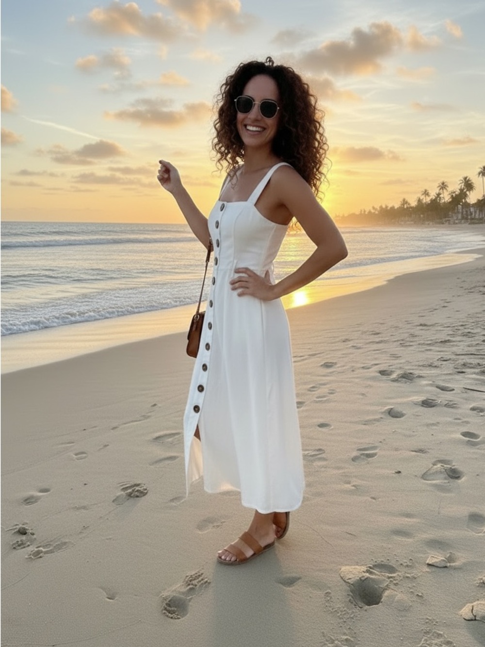 Forever 21 White Button-Front A-Line Sleevelss Midi Linen Dress SZ S Minimalist